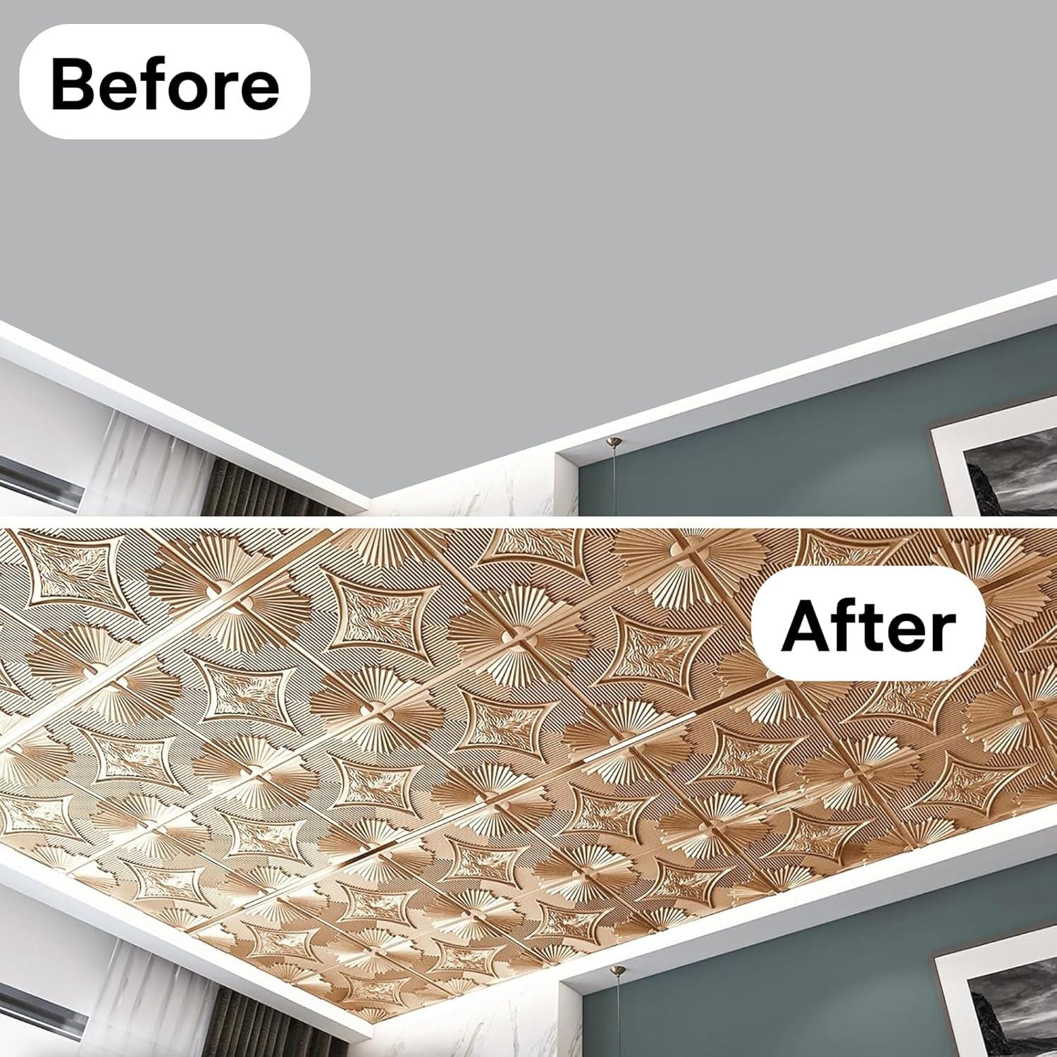 imageArt3d Drop Ceiling Tiles 24x24 Inch 12Pack 48 Sqft  Glue Up PVC Ceiling Tiles 2x2 Ft Decorative Ceiling Panels for Kitchen Living Room Office and Home WhiteClassic Bronze