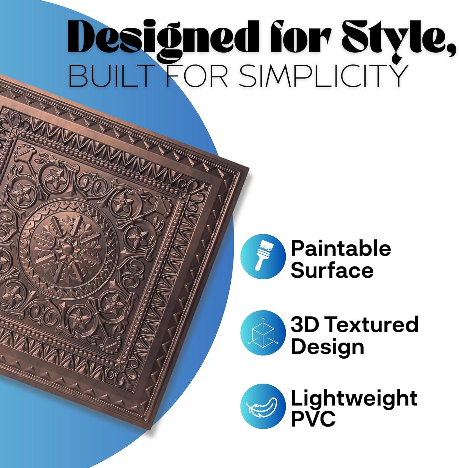 imageArt3d Drop Ceiling Tiles 24x24 Inch 12Pack 48 Sqft  Glue Up PVC Ceiling Tiles 2x2 Ft Decorative Ceiling Panels for Kitchen Living Room Office and Home WhiteCopper