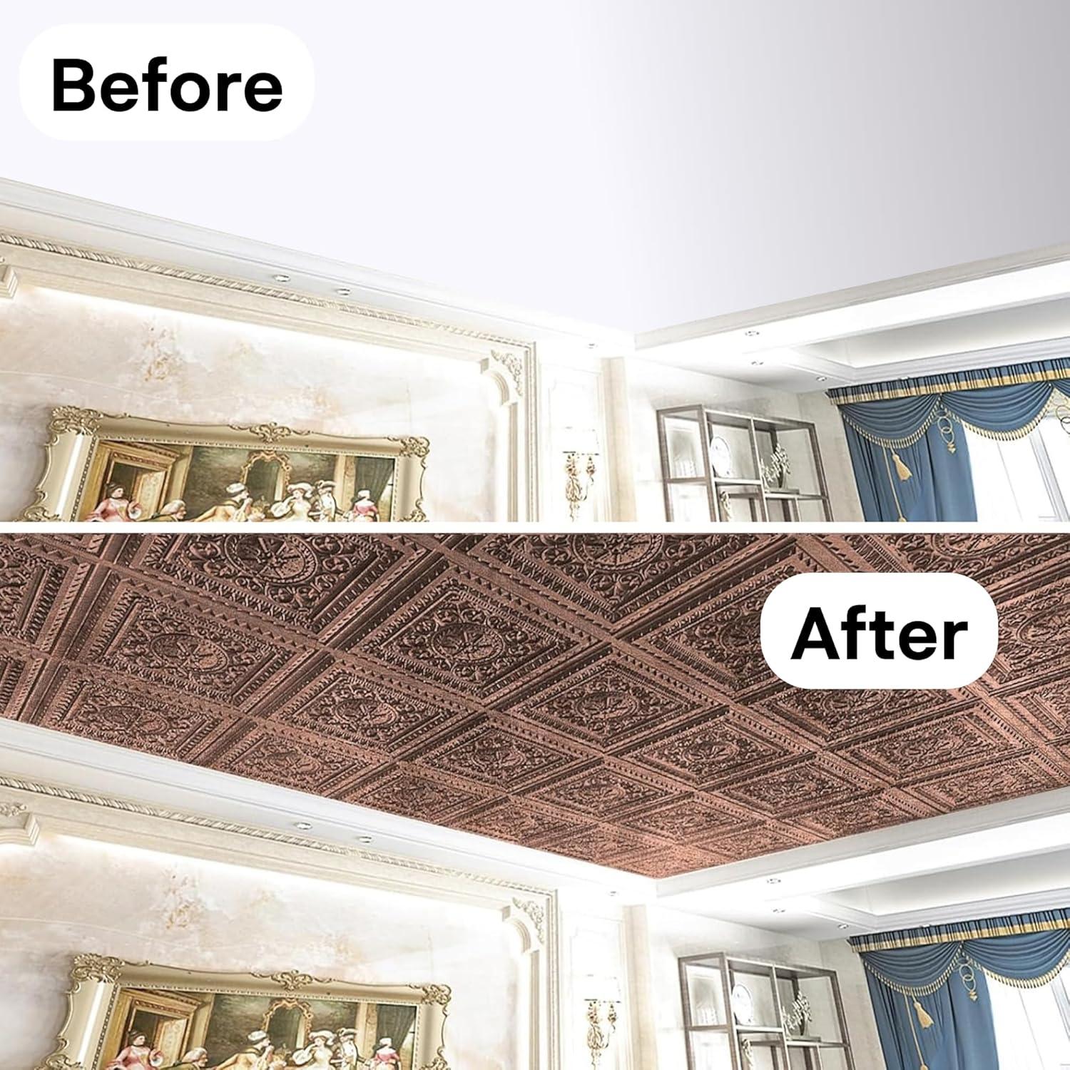 imageArt3d Drop Ceiling Tiles 24x24 Inch 12Pack 48 Sqft  Glue Up PVC Ceiling Tiles 2x2 Ft Decorative Ceiling Panels for Kitchen Living Room Office and Home WhiteCopper