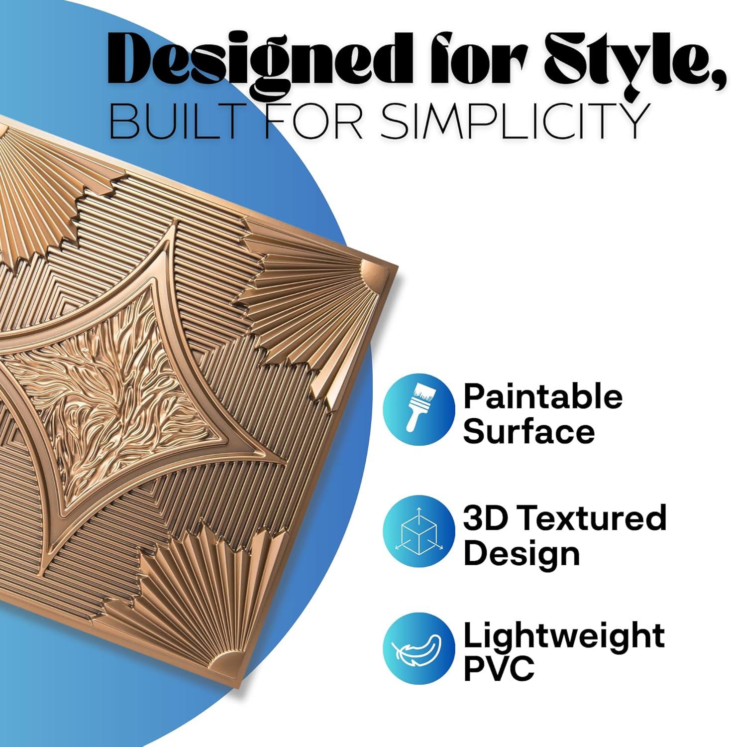 imageArt3d Drop Ceiling Tiles 24x24 Inch 12Pack 48 Sqft  Glue Up PVC Ceiling Tiles 2x2 Ft Decorative Ceiling Panels for Kitchen Living Room Office and Home WhiteClassic Bronze