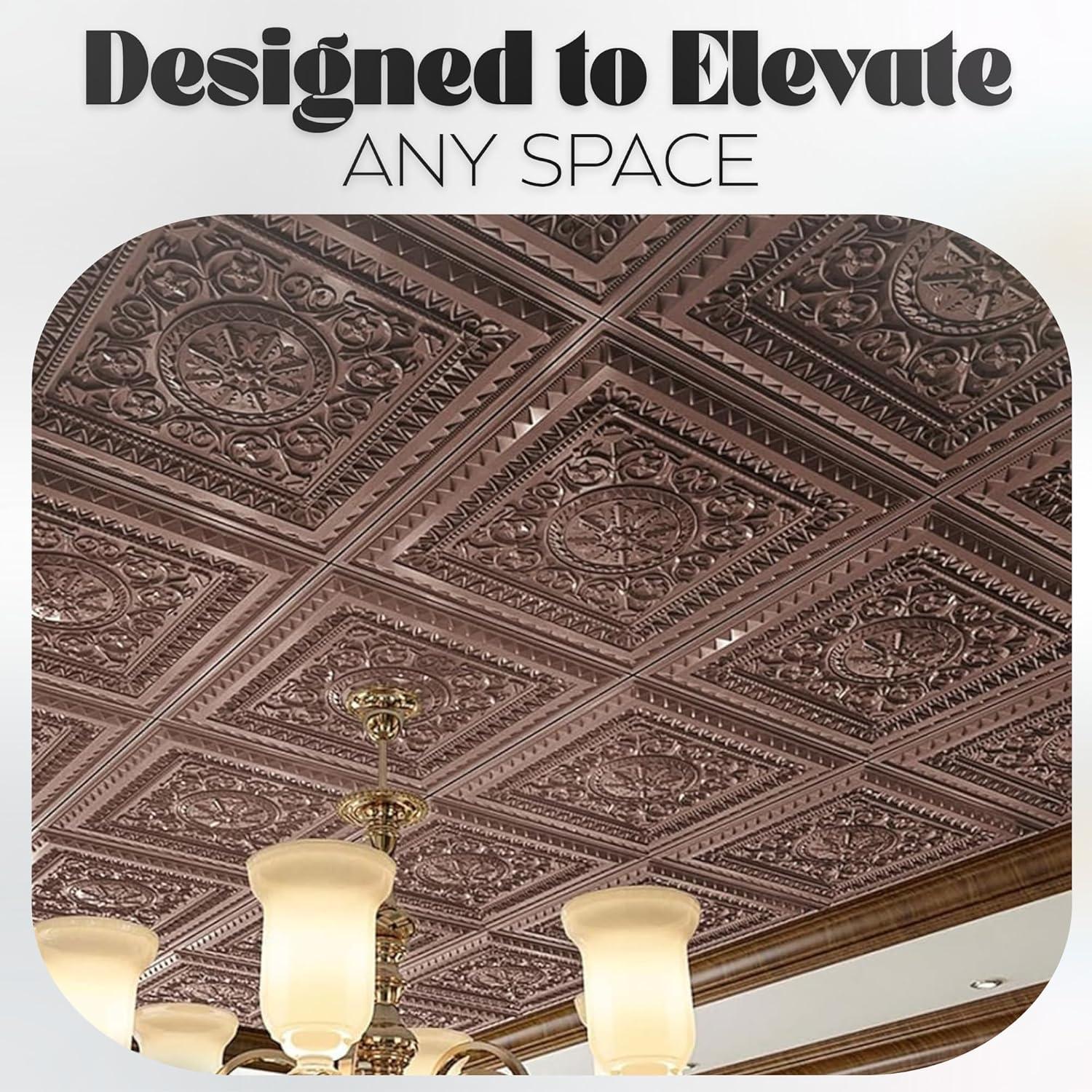 imageArt3d Drop Ceiling Tiles 24x24 Inch 12Pack 48 Sqft  Glue Up PVC Ceiling Tiles 2x2 Ft Decorative Ceiling Panels for Kitchen Living Room Office and Home WhiteCopper