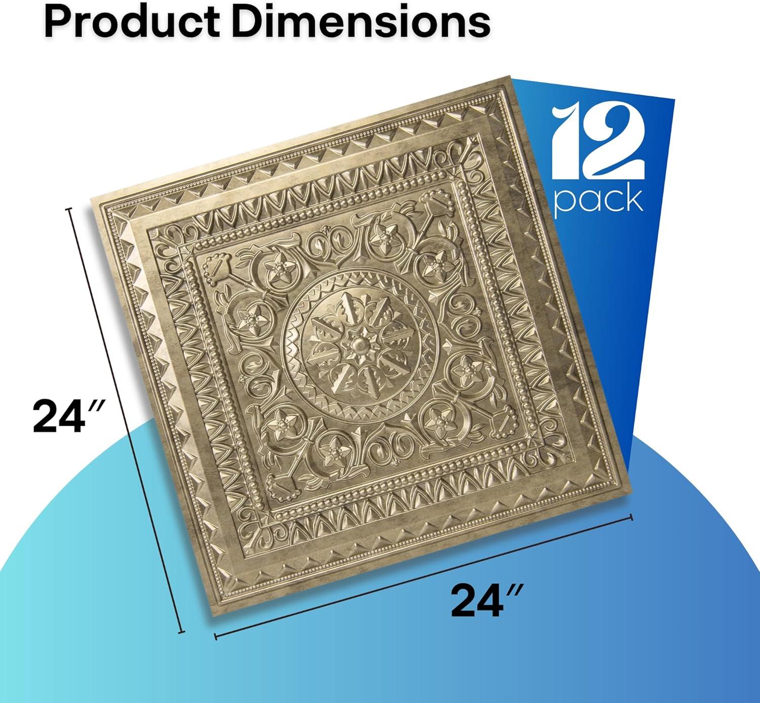 imageArt3d Drop Ceiling Tiles 24x24 Inch 12Pack 48 Sqft  Glue Up PVC Ceiling Tiles 2x2 Ft Decorative Ceiling Panels for Kitchen Living Room Office and Home WhiteGold