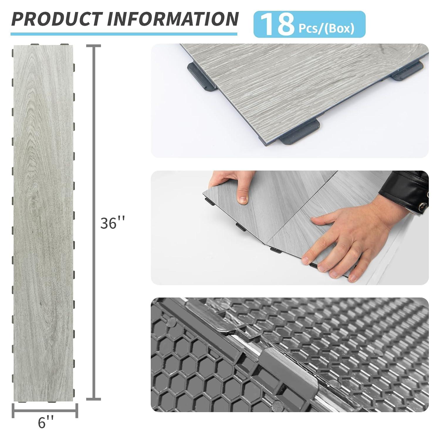 imageArt3d Interlocking Luxury Wood Flooring Tile Wood Floor Plank for Kitchen Bathroom  Waterproof AntiSlip WearResistant Reusable 8Pack Sample 6 x 6 inchVenice Ash