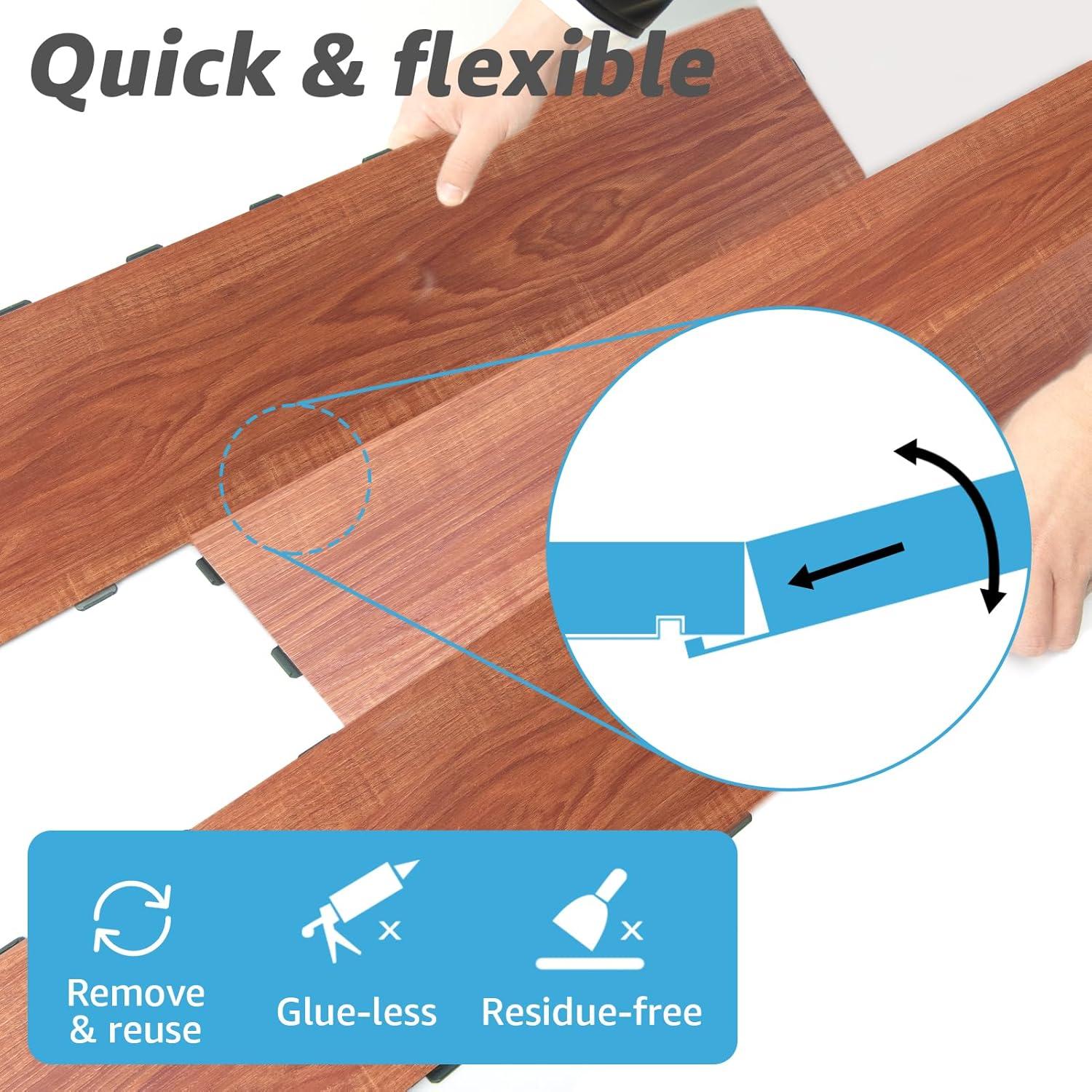 imageArt3d Interlocking Luxury Wood Flooring Tile Wood Floor Plank for Kitchen Bathroom  Waterproof AntiSlip WearResistant Reusable 8Pack Sample 6 x 6 inchProvence Pine