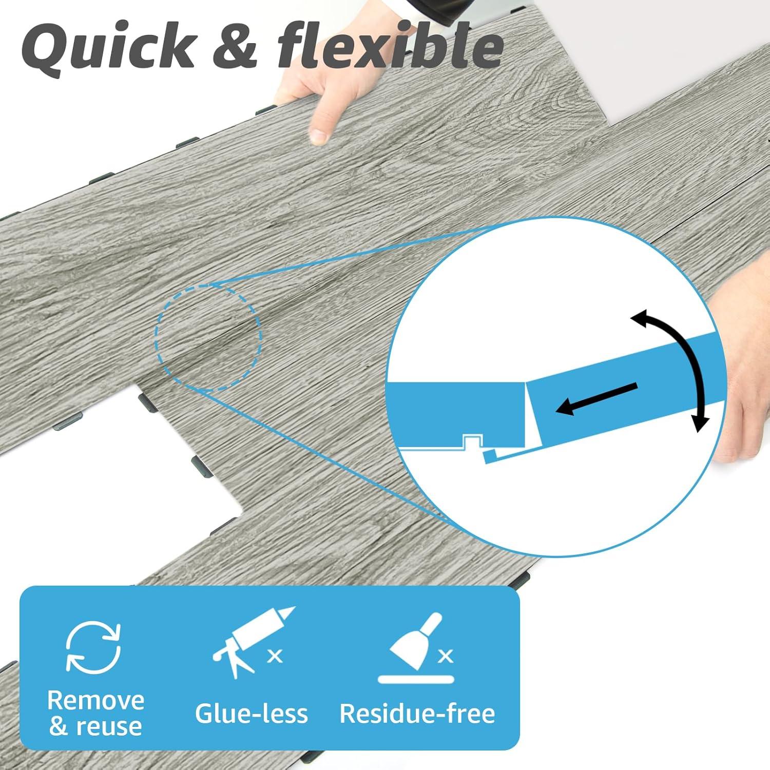 imageArt3d Interlocking Luxury Wood Flooring Tile Wood Floor Plank for Kitchen Bathroom  Waterproof AntiSlip WearResistant Reusable 8Pack Sample 6 x 6 inchVenice Ash