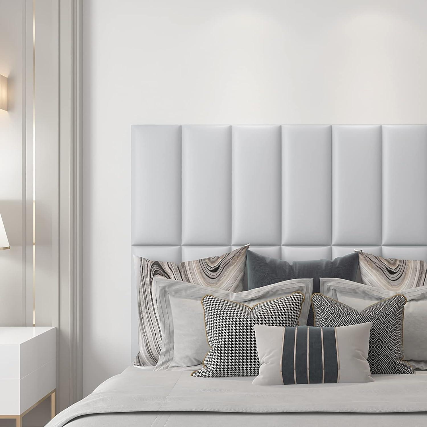 imageArt3d Peel and Stick Headboard for Full and Queen in White Pack of 9 Panels Sized 984quot x 2362quot 3D Soundproof Wall Panels Upholstered Wall Panel