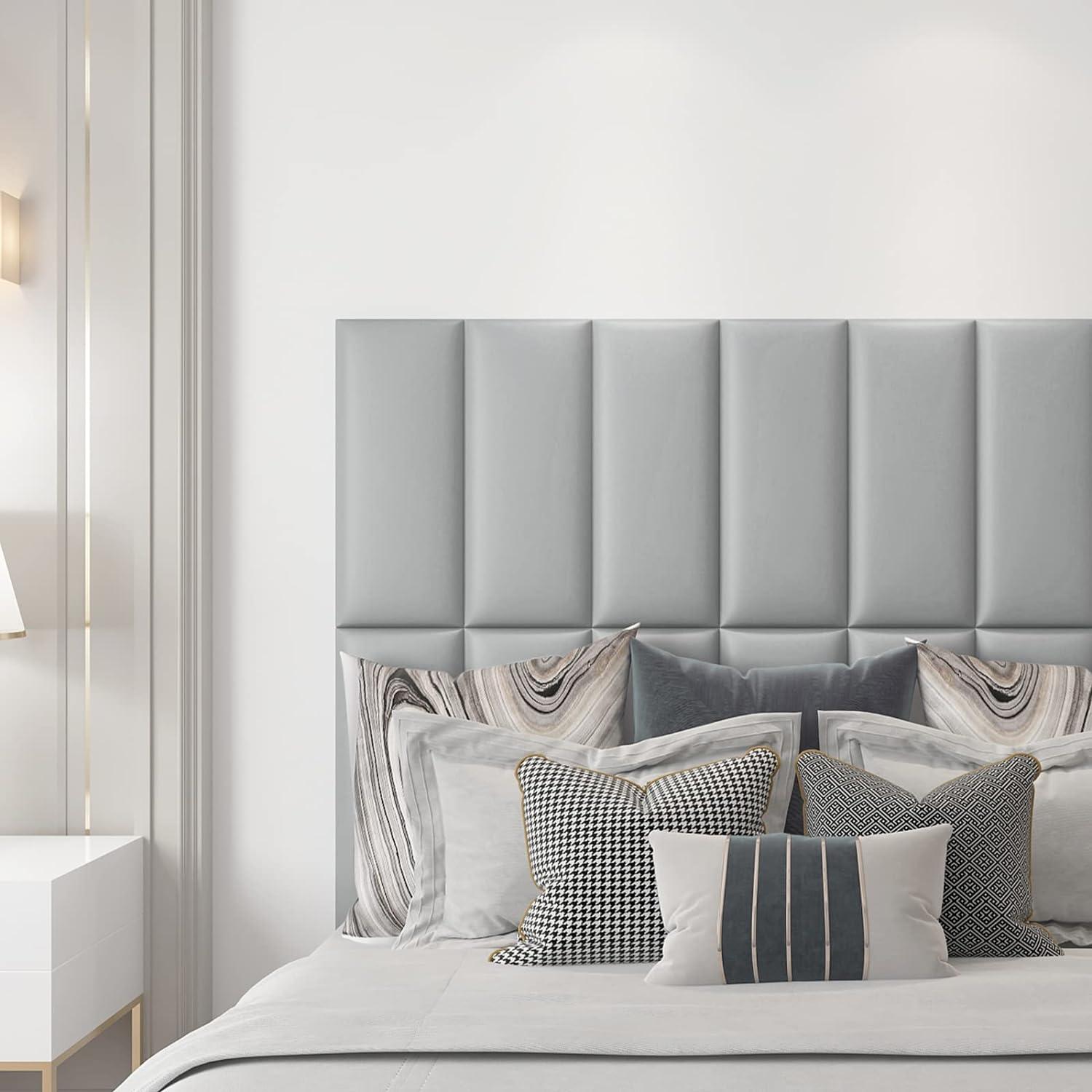 imageArt3d Peel and Stick Headboard for King Full and Queen in Velvet Smoky Gray Pack of 12 Panels Sized 984quot x 2362quot Soundproof Wall Panels 3D Upholstered Wall PanelGray