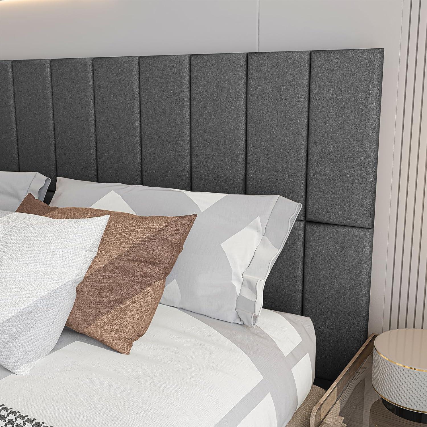 imageArt3d Peel and Stick Headboard for King Full and Queen in Velvet Smoky Gray Pack of 12 Panels Sized 984quot x 2362quot Soundproof Wall Panels 3D Upholstered Wall PanelVelvet Smoky Gray