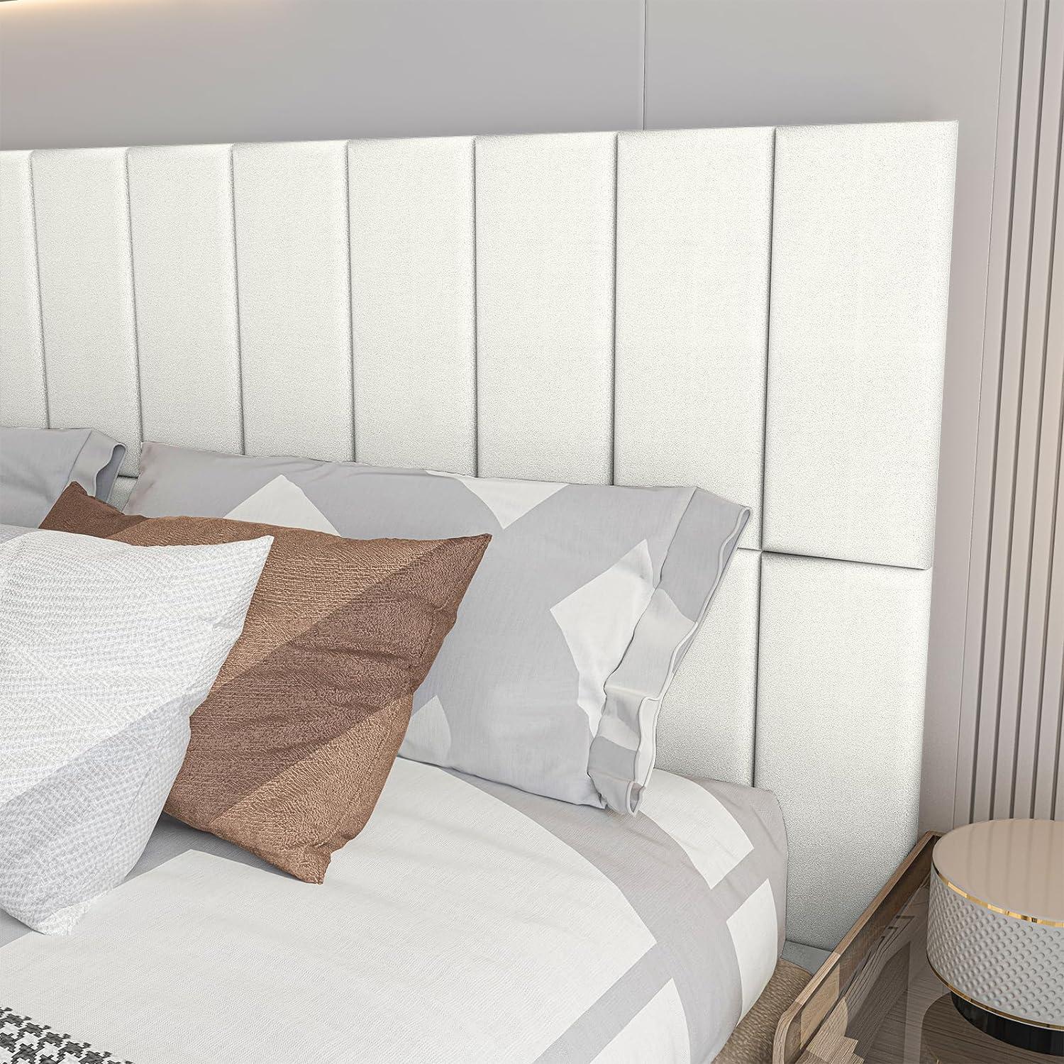 imageArt3d Peel and Stick Headboard for King Full and Queen in Velvet Smoky Gray Pack of 12 Panels Sized 984quot x 2362quot Soundproof Wall Panels 3D Upholstered Wall PanelVelvet Pearl
