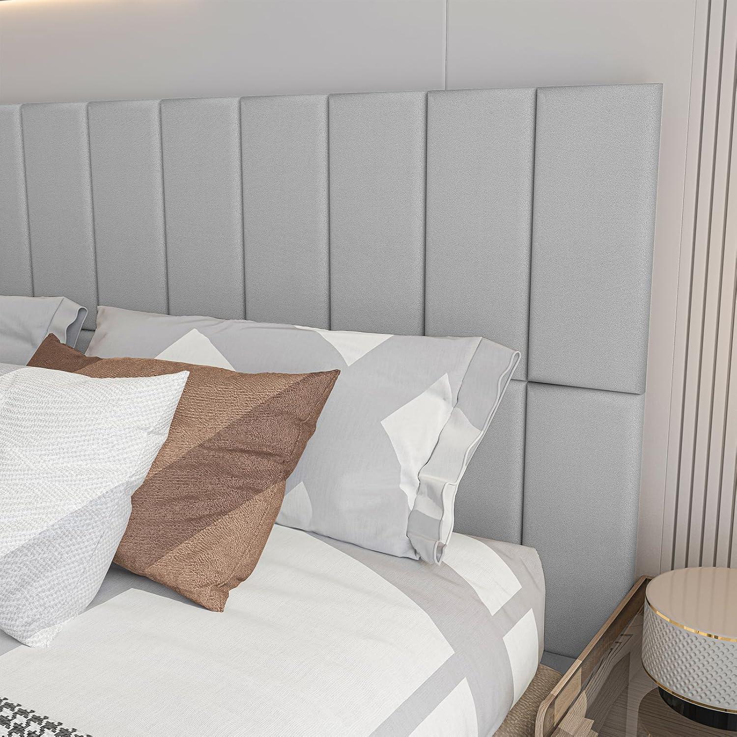 imageArt3d Peel and Stick Headboard for King Full and Queen in Velvet Smoky Gray Pack of 12 Panels Sized 984quot x 2362quot Soundproof Wall Panels 3D Upholstered Wall PanelVelvet Stone