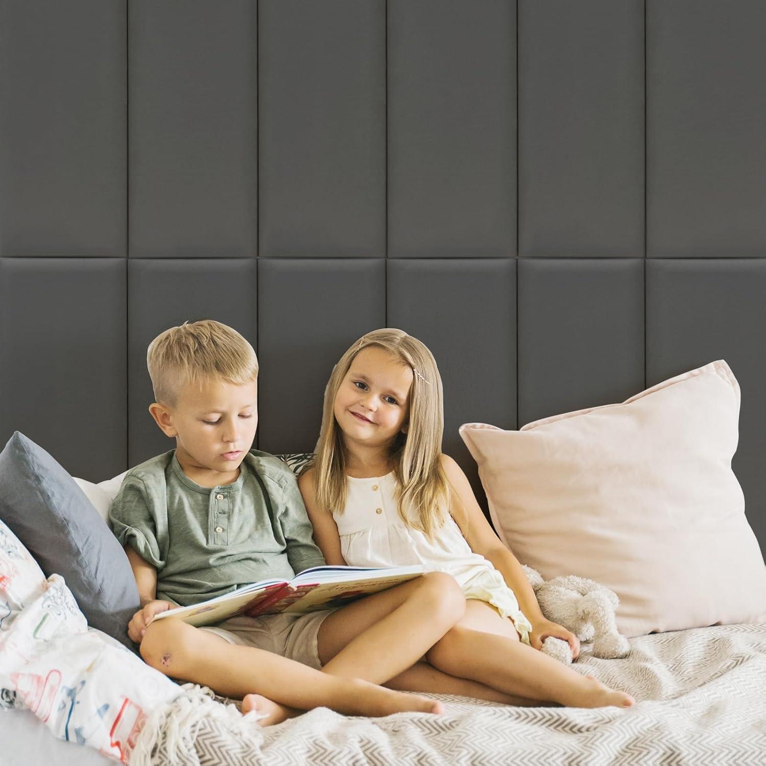 imageArt3d Peel and Stick Headboard for King Full and Queen in Velvet Smoky Gray Pack of 12 Panels Sized 984quot x 2362quot Soundproof Wall Panels 3D Upholstered Wall PanelVelvet Smoky Gray