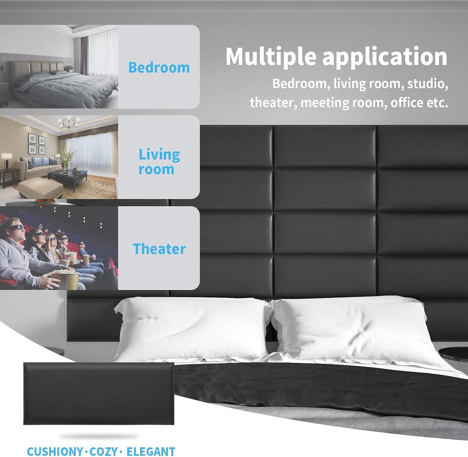 imageArt3d Peel and Stick Headboard for King Full and Queen in Velvet Smoky Gray Pack of 12 Panels Sized 984quot x 2362quot Soundproof Wall Panels 3D Upholstered Wall PanelBlack