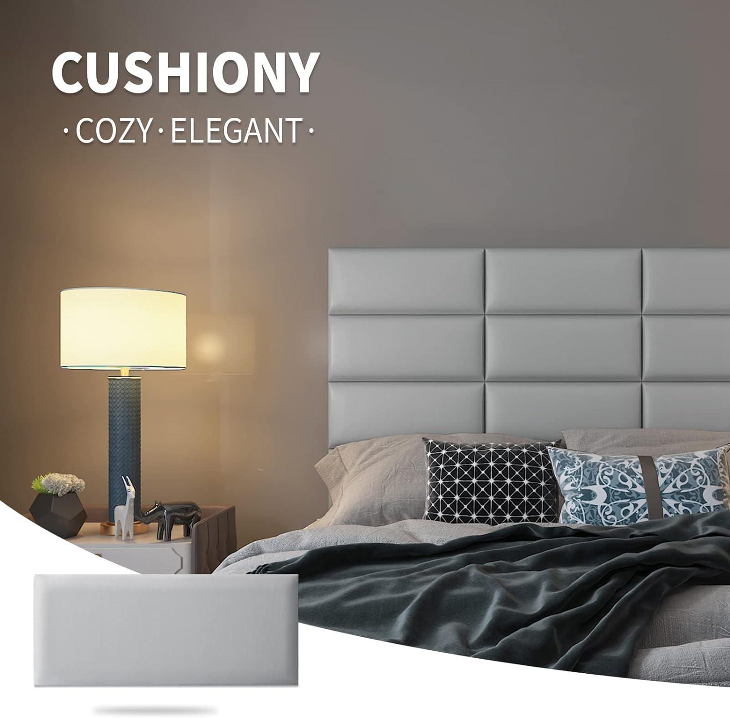 imageArt3d Peel and Stick Headboard for King Full and Queen in Velvet Smoky Gray Pack of 12 Panels Sized 984quot x 2362quot Soundproof Wall Panels 3D Upholstered Wall PanelGray
