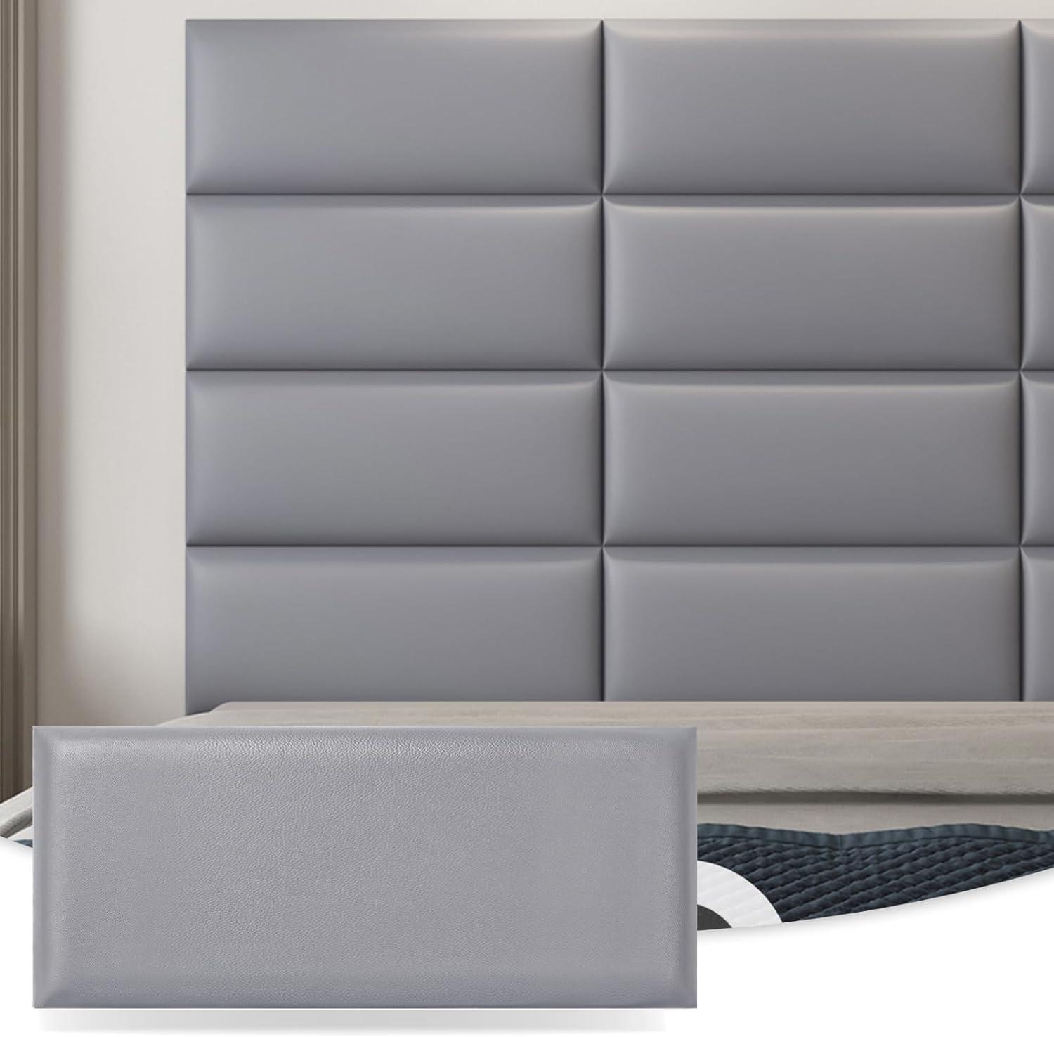 imageArt3d Peel and Stick Headboard for King Full and Queen in Velvet Smoky Gray Pack of 12 Panels Sized 984quot x 2362quot Soundproof Wall Panels 3D Upholstered Wall PanelGray