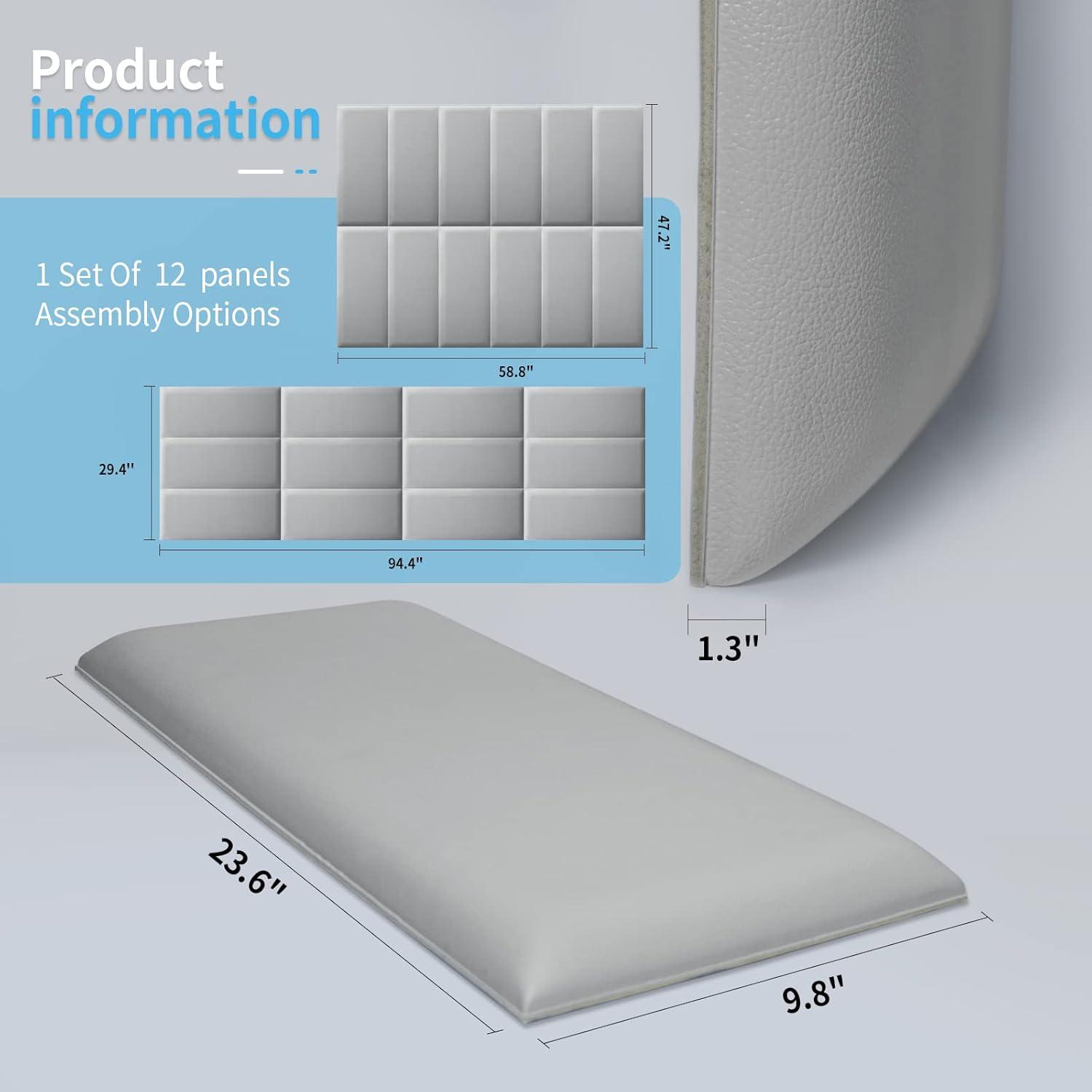 imageArt3d Peel and Stick Headboard for King Full and Queen in Velvet Smoky Gray Pack of 12 Panels Sized 984quot x 2362quot Soundproof Wall Panels 3D Upholstered Wall PanelGray