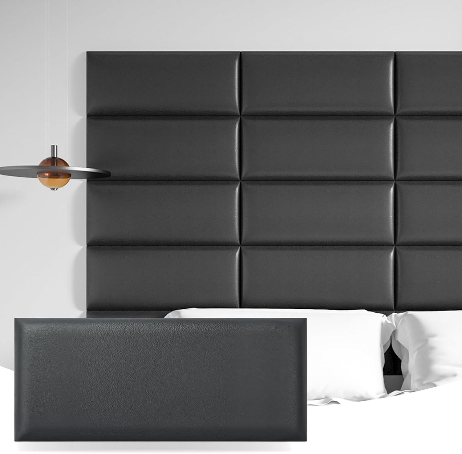 imageArt3d Peel and Stick Headboard for King Full and Queen in Velvet Smoky Gray Pack of 12 Panels Sized 984quot x 2362quot Soundproof Wall Panels 3D Upholstered Wall PanelBlack