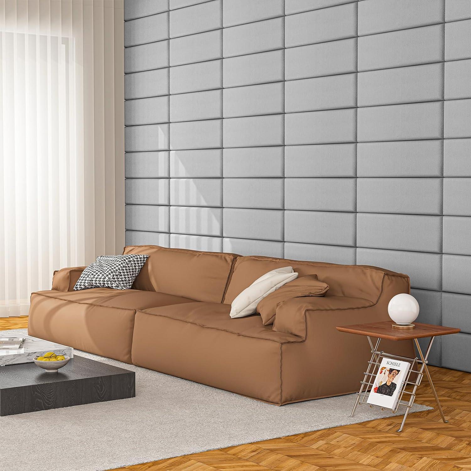 imageArt3d Peel and Stick Headboard for King Full and Queen in Velvet Smoky Gray Pack of 12 Panels Sized 984quot x 2362quot Soundproof Wall Panels 3D Upholstered Wall PanelVelvet Stone