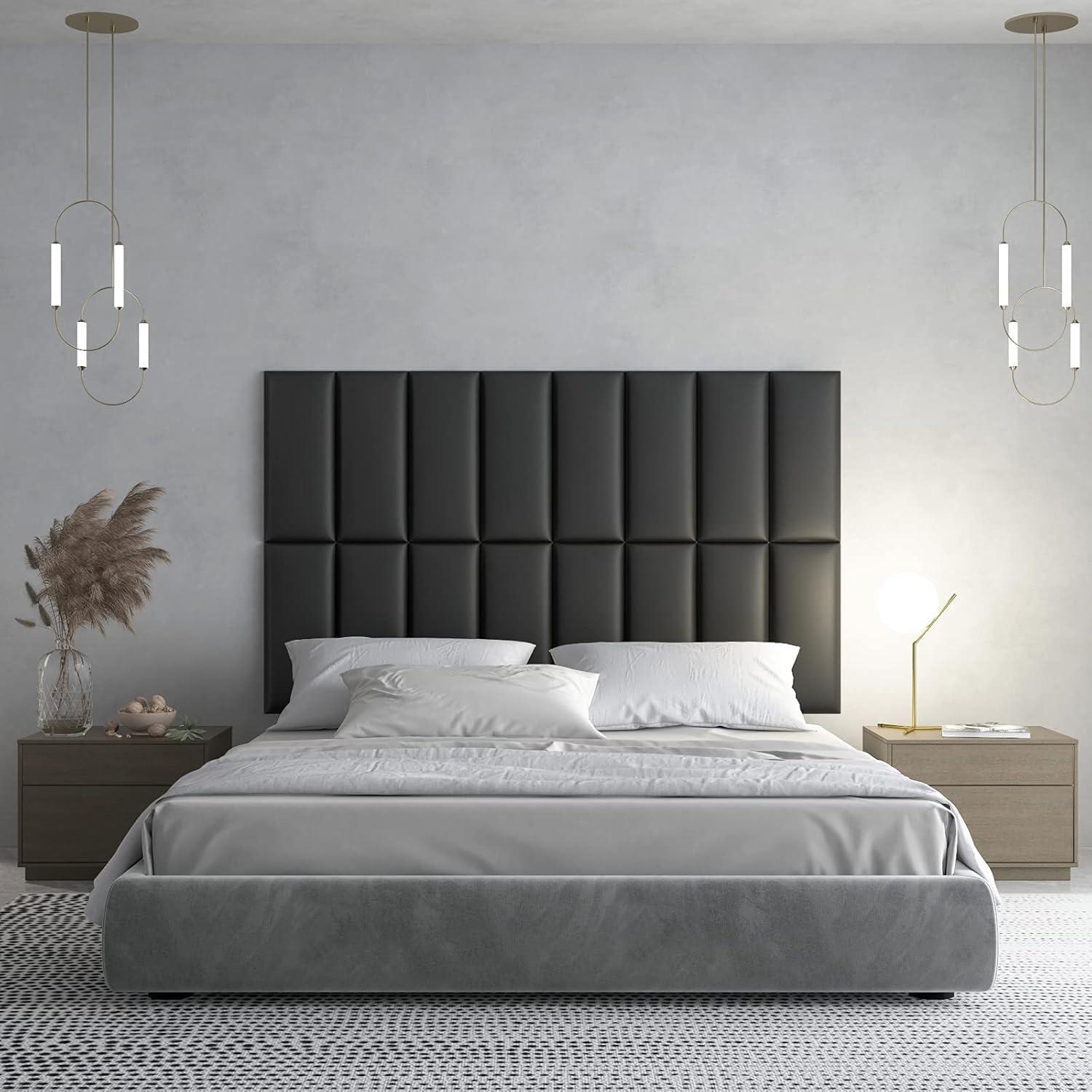 imageArt3d Peel and Stick Headboard for King Full and Queen in Velvet Smoky Gray Pack of 12 Panels Sized 984quot x 2362quot Soundproof Wall Panels 3D Upholstered Wall PanelBlack