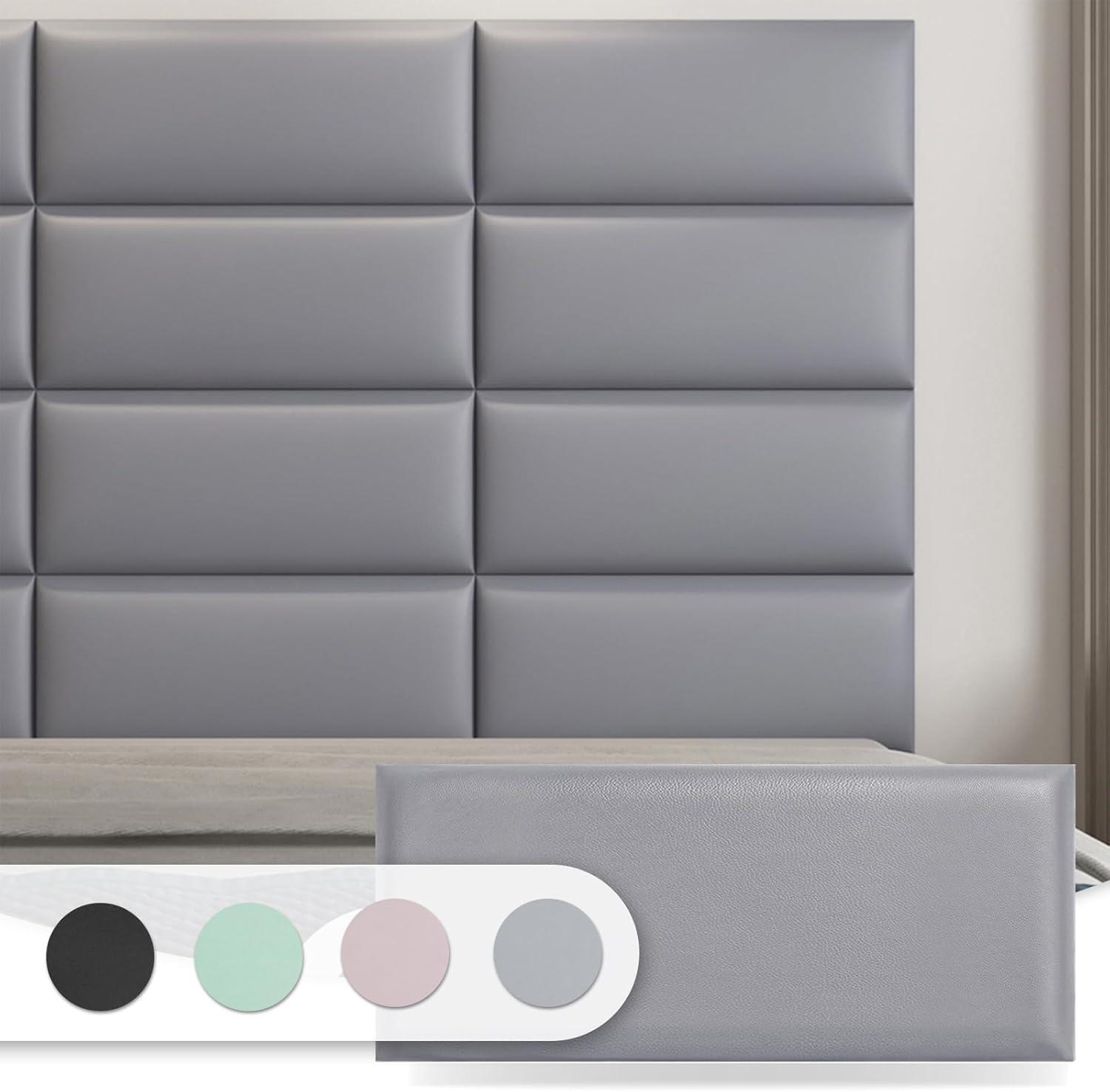 imageArt3d Peel and Stick Headboard for King Full and Queen in Velvet Smoky Gray Pack of 12 Panels Sized 984quot x 2362quot Soundproof Wall Panels 3D Upholstered Wall PanelGray