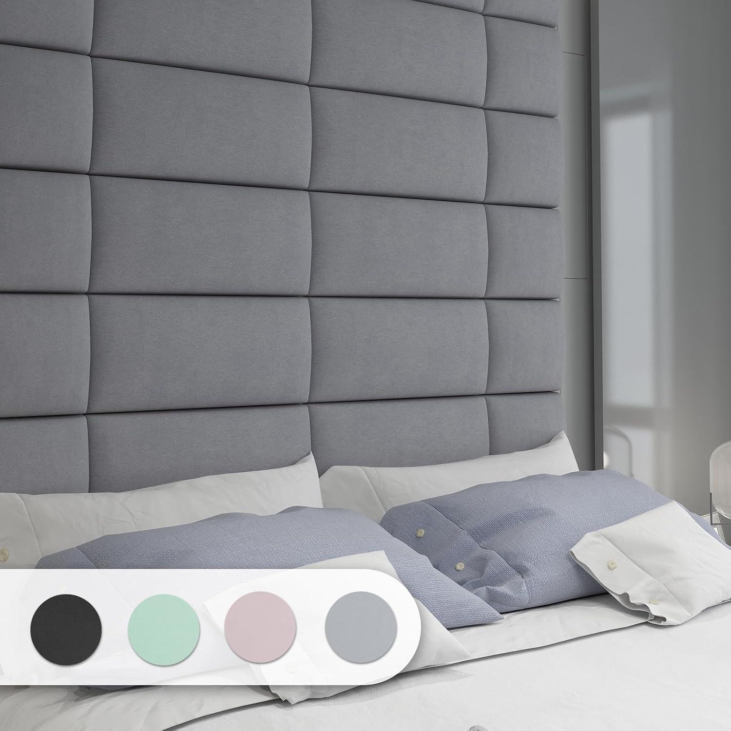 imageArt3d Peel and Stick Headboard for King Full and Queen in Velvet Smoky Gray Pack of 12 Panels Sized 984quot x 2362quot Soundproof Wall Panels 3D Upholstered Wall PanelGray