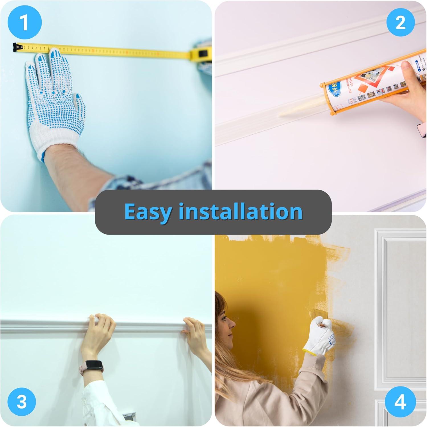 imageArt3d PreCut Wall Molding Kit Set of 6 Pcs 3 Top  3 Bottom Easy GlueOn Installation Wainscoting Panels for Indoor Decoration Living Room Bedroom Off WhiteOff White