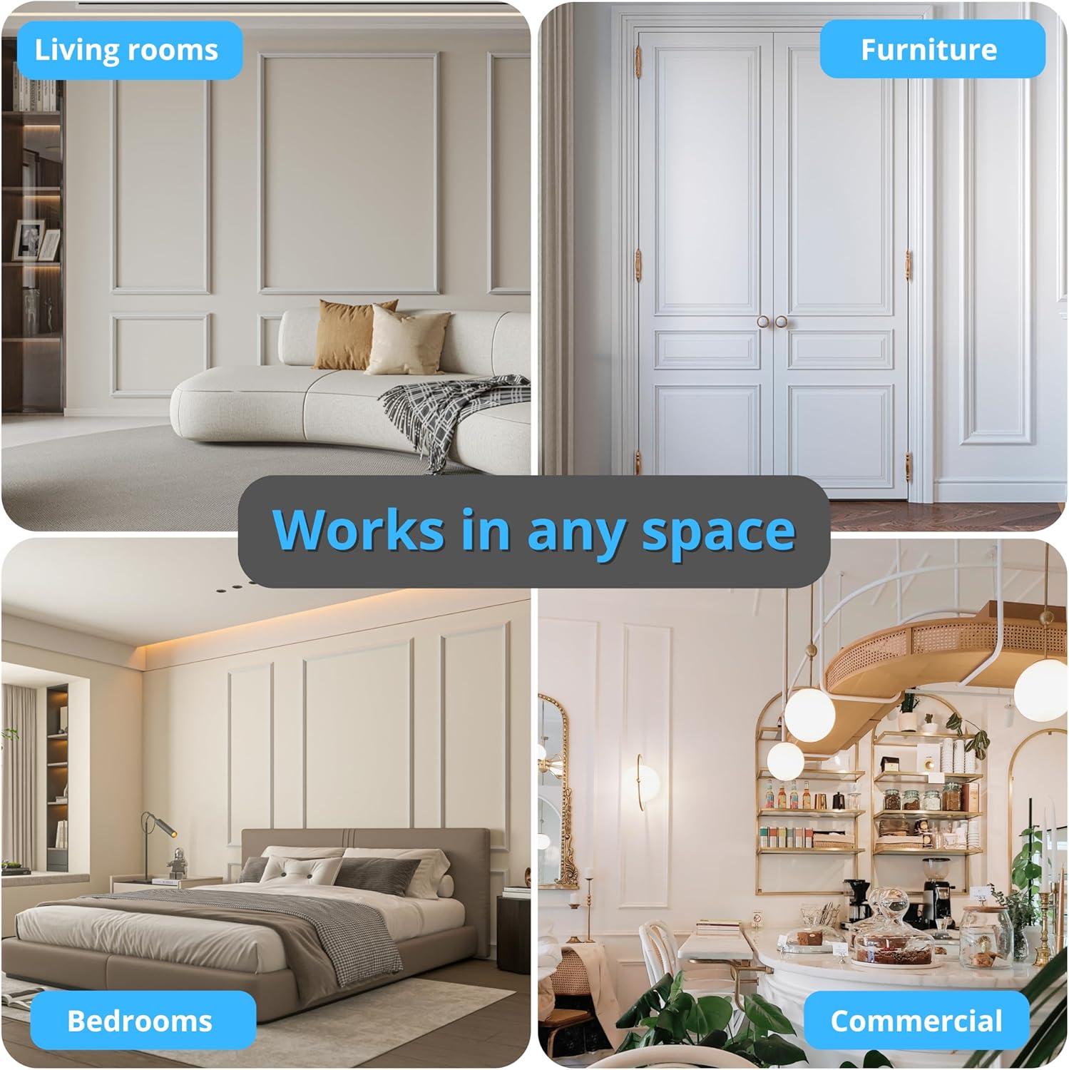 imageArt3d PreCut Wall Molding Kit Set of 6 Pcs 3 Top  3 Bottom Easy GlueOn Installation Wainscoting Panels for Indoor Decoration Living Room Bedroom Off WhiteSnow White