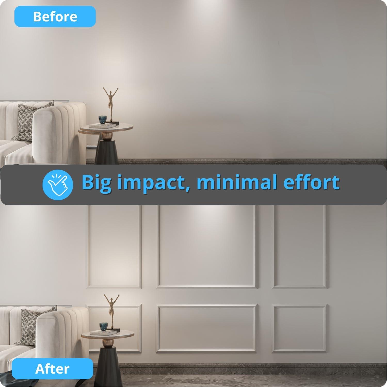 imageArt3d PreCut Wall Molding Kit Set of 6 Pcs 3 Top  3 Bottom Easy GlueOn Installation Wainscoting Panels for Indoor Decoration Living Room Bedroom Off WhiteSnow White