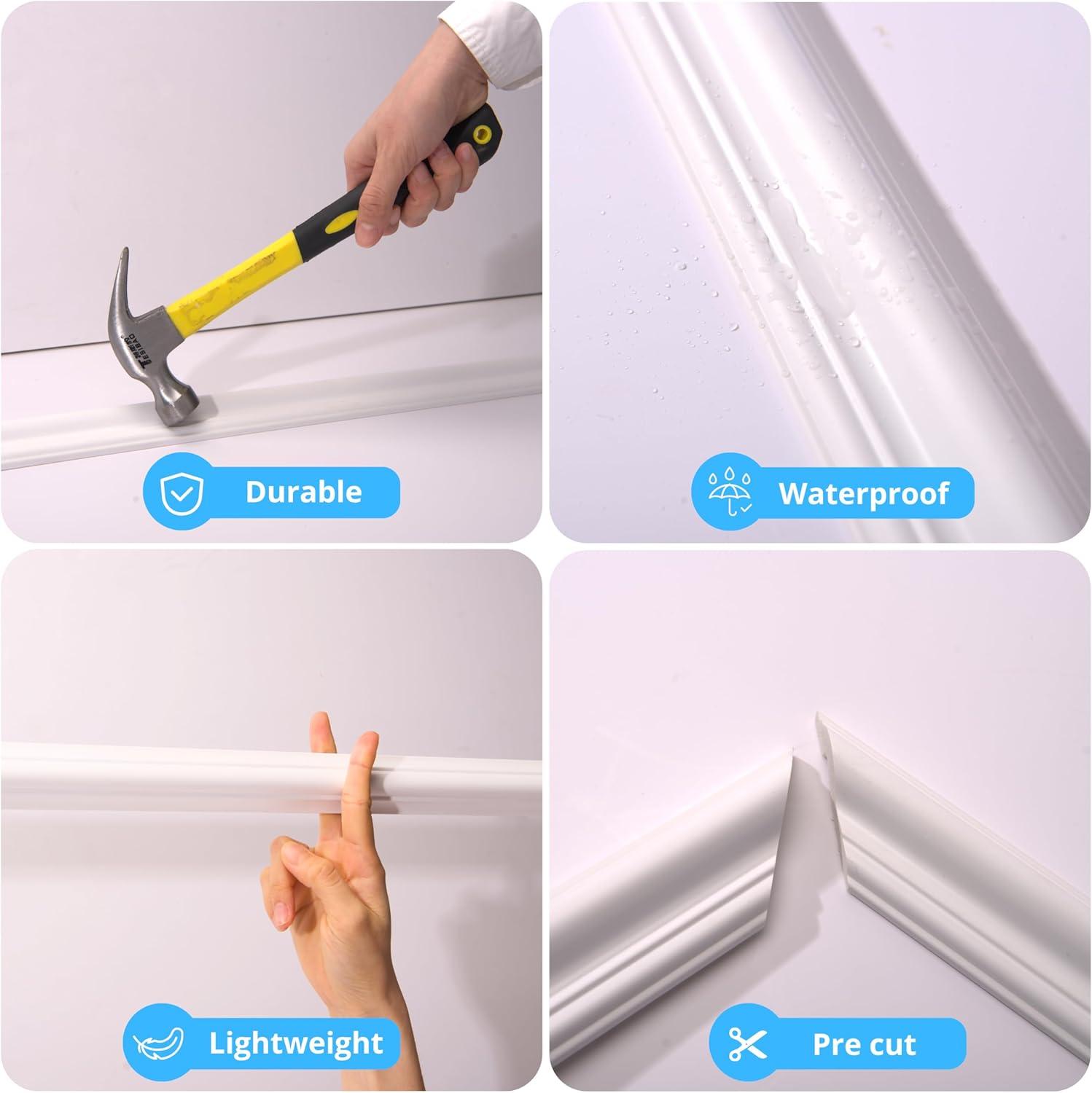 imageArt3d PreCut Wall Molding Kit Set of 6 Pcs 3 Top  3 Bottom Easy GlueOn Installation Wainscoting Panels for Indoor Decoration Living Room Bedroom Off WhiteSnow White