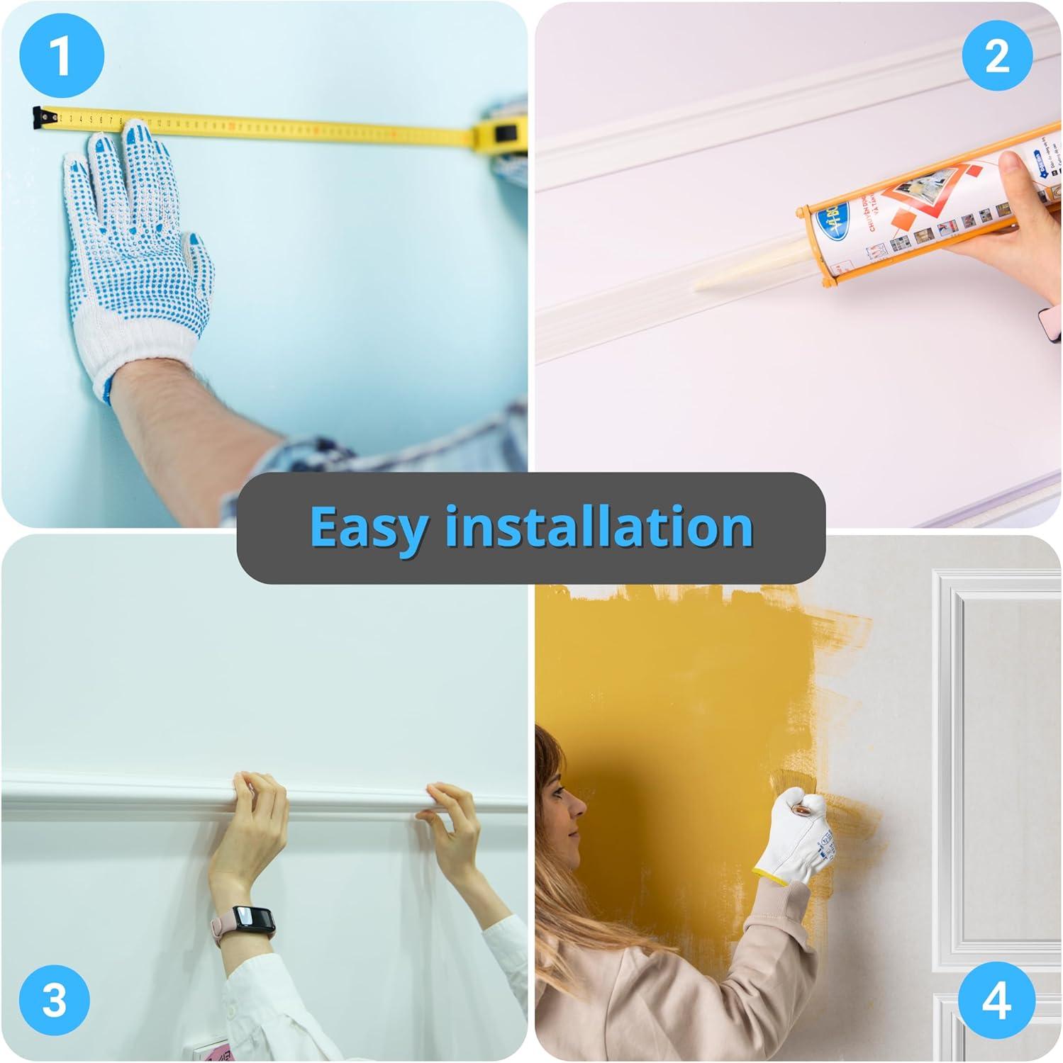 imageArt3d PreCut Wall Molding Kit Set of 6 Pcs 3 Top  3 Bottom Easy GlueOn Installation Wainscoting Panels for Indoor Decoration Living Room Bedroom Off WhiteSnow White