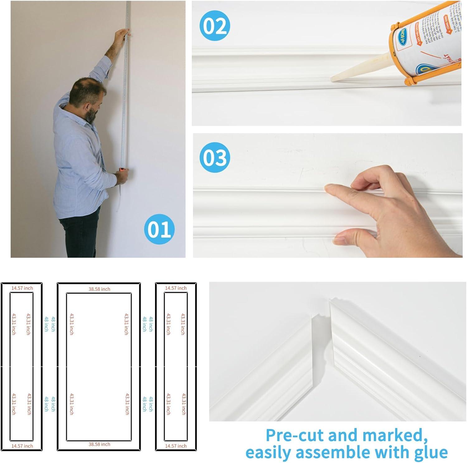 imageArt3d Premade Bilinear Frame Accent Molding Set PreCut Decorative Wainscoting Panel for Home Dcor ReadytoAssemble GlueOn Wall Trim for Living Room Bedroom Corridor 3 Whole Bilinear FrameWhite  Style 2