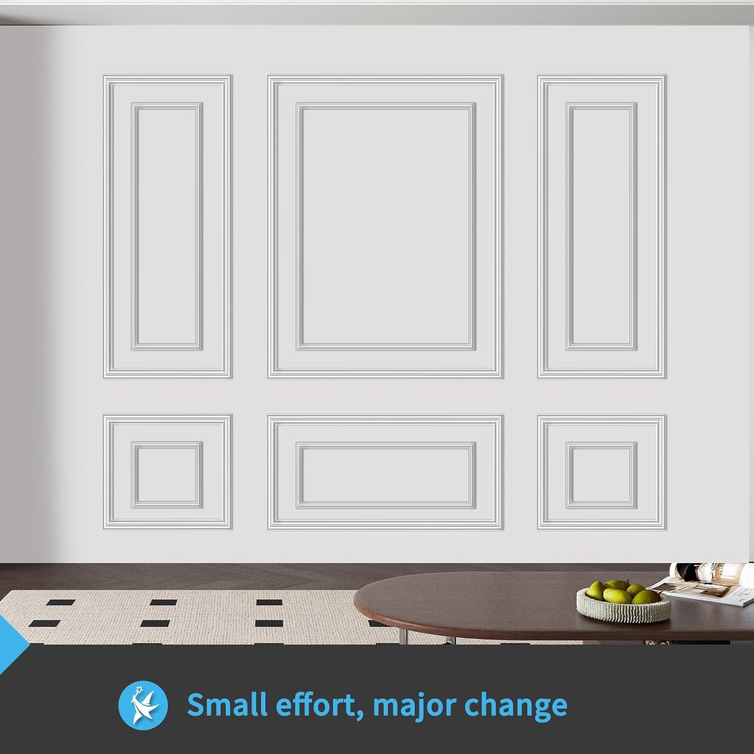 imageArt3d Premade Bilinear Frame Accent Molding Set PreCut Decorative Wainscoting Panel for Home Dcor ReadytoAssemble GlueOn Wall Trim for Living Room Bedroom Corridor 3 Whole Bilinear FrameWhite  Style 1