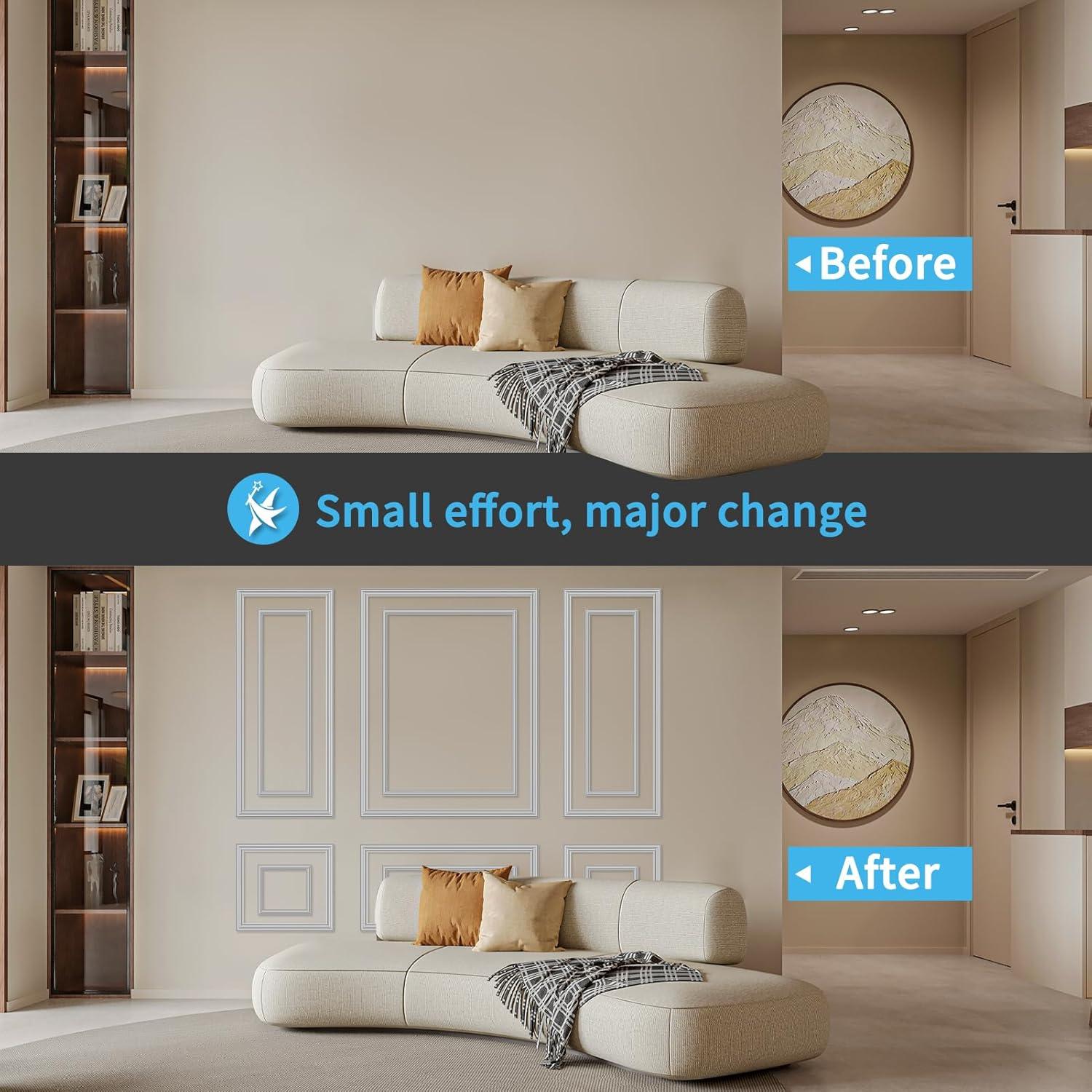 imageArt3d Premade Bilinear Frame Accent Molding Set PreCut Decorative Wainscoting Panel for Home Dcor ReadytoAssemble GlueOn Wall Trim for Living Room Bedroom Corridor 3 Whole Bilinear FrameWhite  Style 1