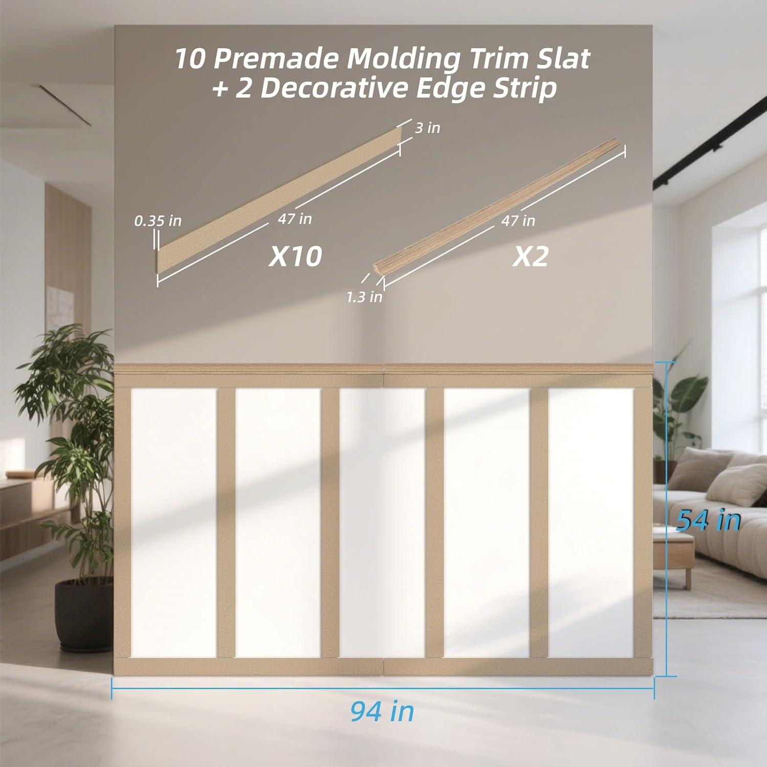 imageArt3d Premade Board and Batten Paintable Wainscoting Kit MDF Accent Wall Panel for Kitchen Bedroom Living Room Home Decor Covers 189 x 54 in Molding Trim Slat with Edge StripLog Color
