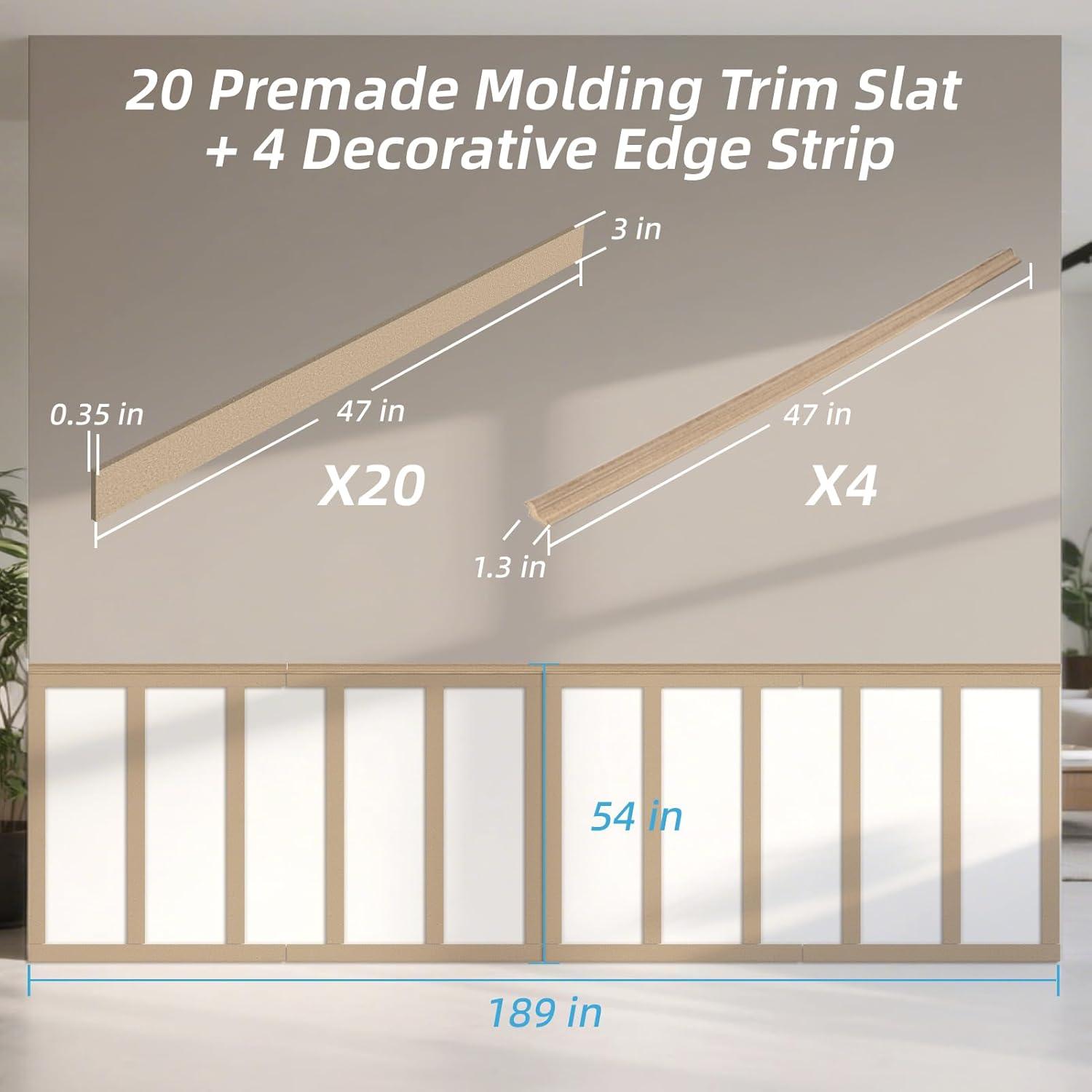 imageArt3d Premade Board and Batten Paintable Wainscoting Kit MDF Accent Wall Panel for Kitchen Bedroom Living Room Home Decor Covers 189 x 54 in Molding Trim Slat with Edge StripLog Color