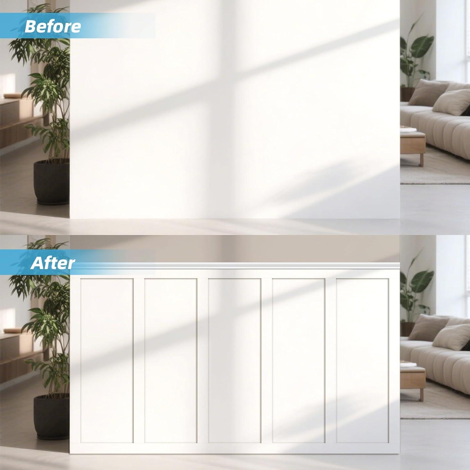 imageArt3d Premade Board and Batten Paintable Wainscoting Kit MDF Accent Wall Panel for Kitchen Bedroom Living Room Home Decor Covers 189 x 54 in Molding Trim Slat with Edge StripLog Color
