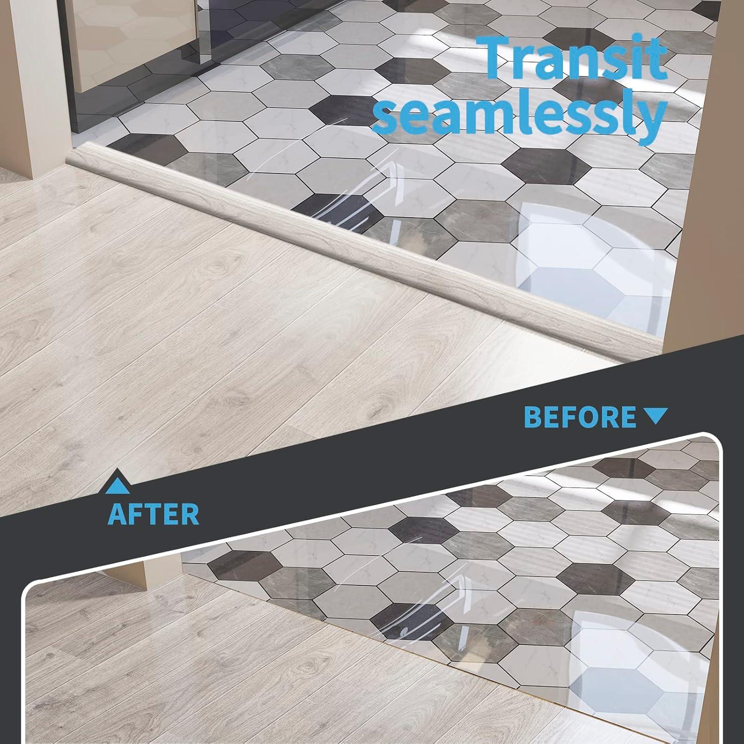 imageArt3d Self Adhesive Vinyl Floor Transition Strip Laminate Floor Strip Floor Flat Divider Strip for Joining Floor Gaps Carpet Threshold Transition Floor Tiles 10 FT 157in WhiteWashedWhitewashed