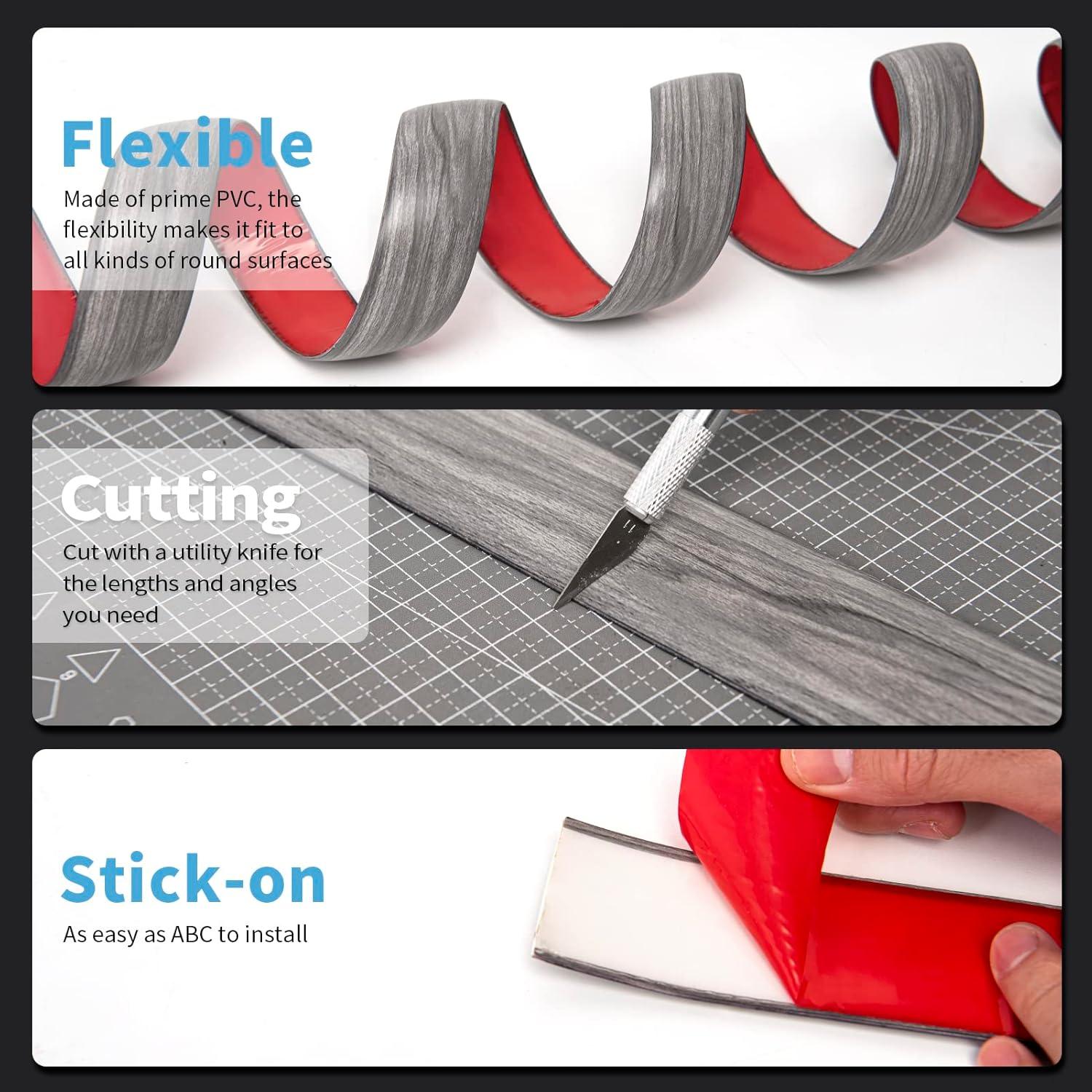 imageArt3d Self Adhesive Vinyl Floor Transition Strip Laminate Floor Strip Floor Flat Divider Strip for Joining Floor Gaps Carpet Threshold Transition Floor Tiles 10 FT 157in WhiteWashedGray