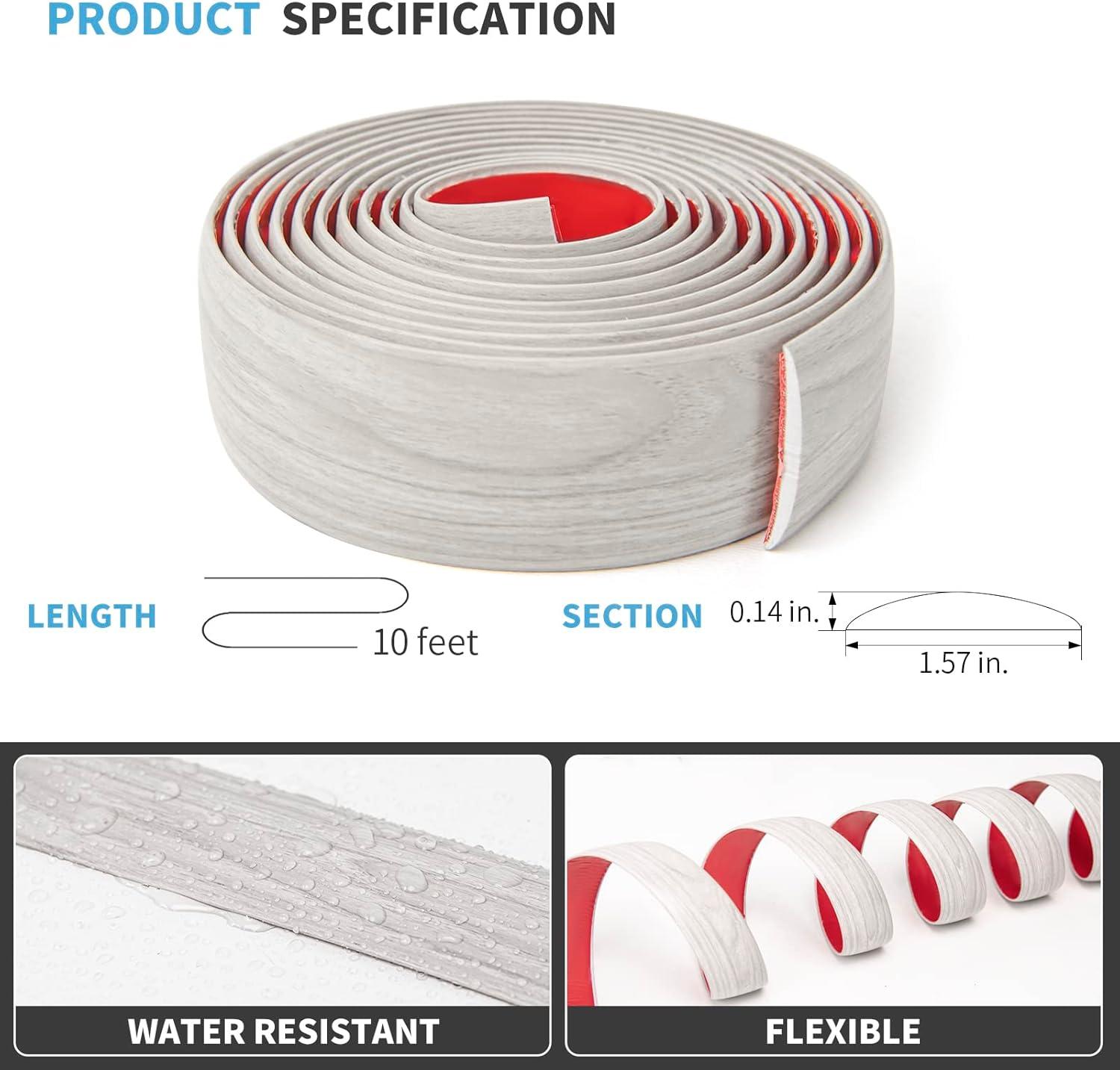 imageArt3d Self Adhesive Vinyl Floor Transition Strip Laminate Floor Strip Floor Flat Divider Strip for Joining Floor Gaps Carpet Threshold Transition Floor Tiles 10 FT 157in WhiteWashedWhitewashed