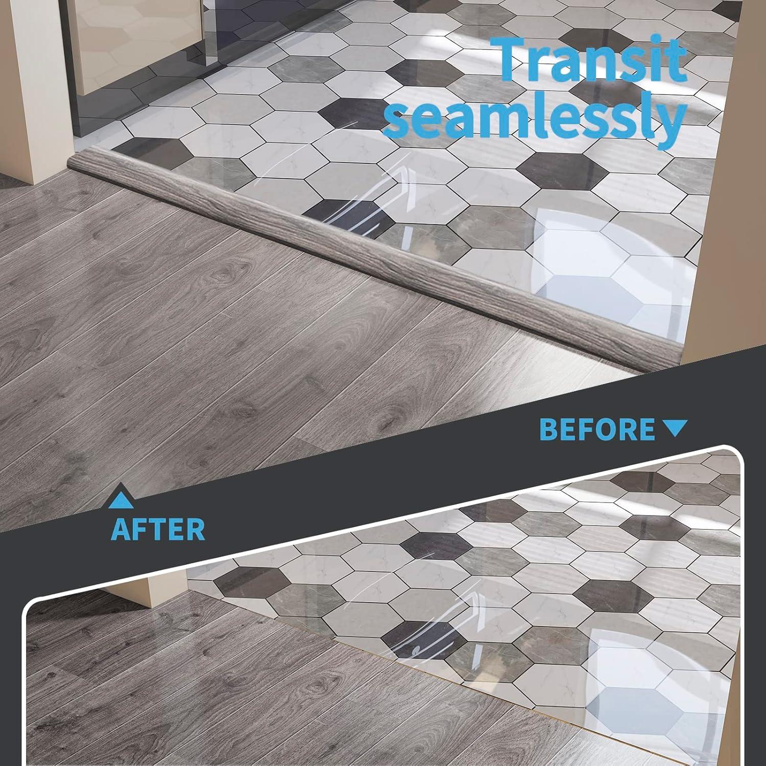 imageArt3d Self Adhesive Vinyl Floor Transition Strip Laminate Floor Strip Floor Flat Divider Strip for Joining Floor Gaps Carpet Threshold Transition Floor Tiles 10 FT 157in WhiteWashedGray