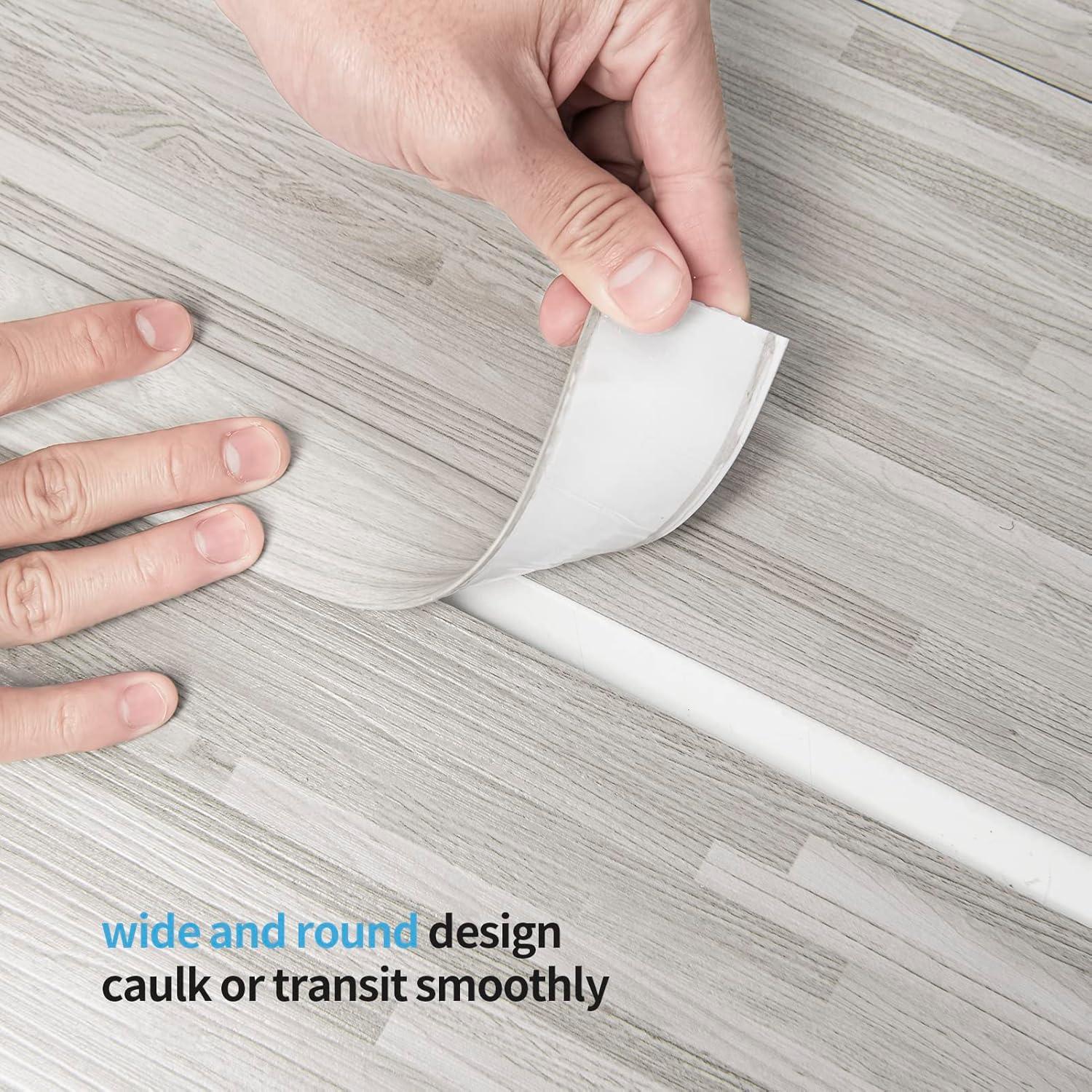 imageArt3d Self Adhesive Vinyl Floor Transition Strip Laminate Floor Strip Floor Flat Divider Strip for Joining Floor Gaps Carpet Threshold Transition Floor Tiles 10 FT 157in WhiteWashedWhitewashed