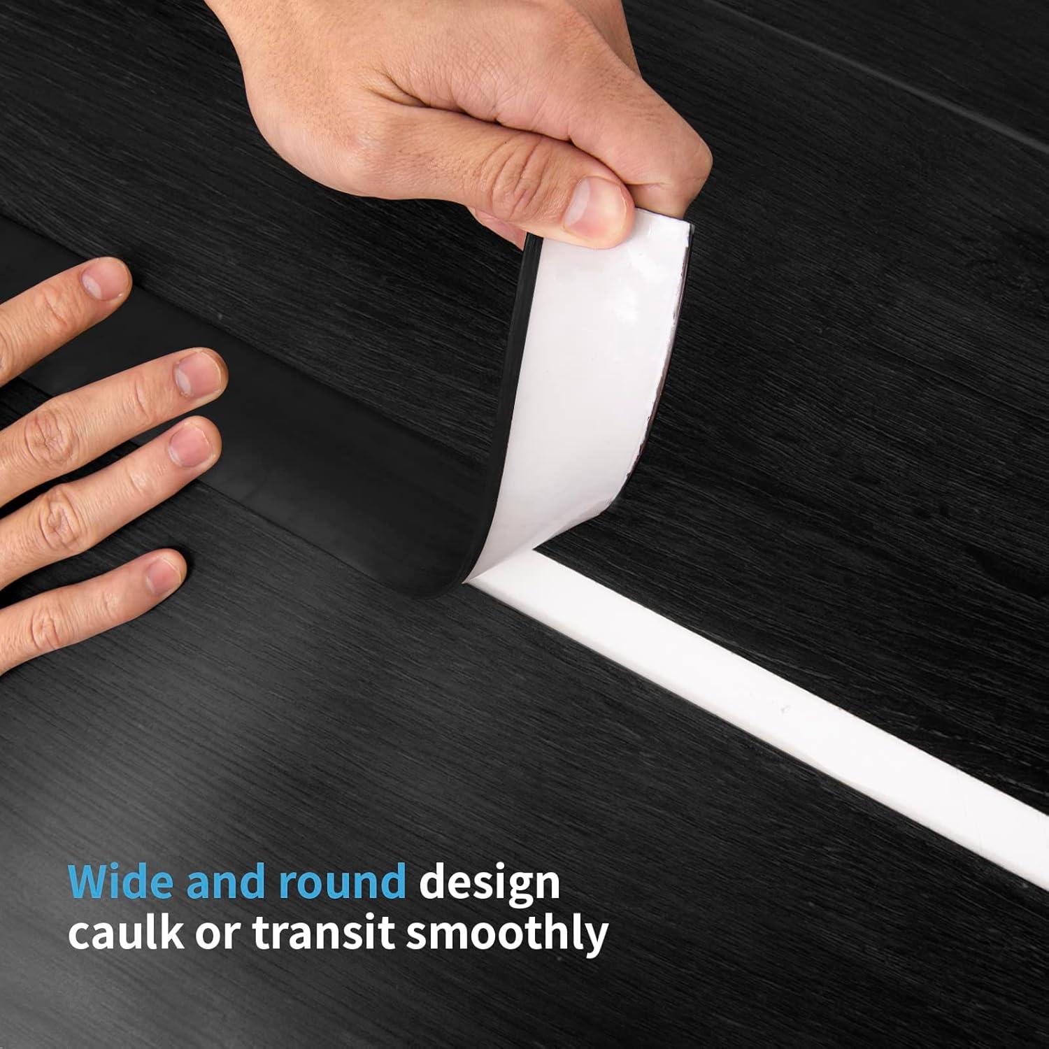 imageArt3d Self Adhesive Vinyl Floor Transition Strip Laminate Floor Strip Floor Flat Divider Strip for Joining Floor Gaps Carpet Threshold Transition Floor Tiles 10 FT 157in WhiteWashedBlack