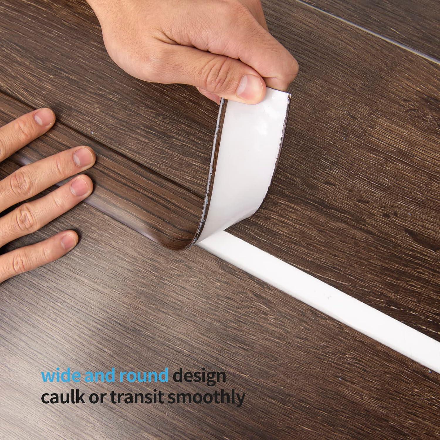 imageArt3d Self Adhesive Vinyl Floor Transition Strip Laminate Floor Strip Floor Flat Divider Strip for Joining Floor Gaps Carpet Threshold Transition Floor Tiles 10 FT 157in WhiteWashedBrown