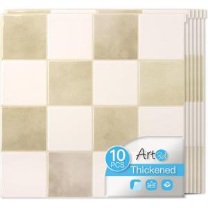imageArt3d 10Pack HeavyDuty Peel and Stick Backsplash 12x12 Inch SelfAdhesive Wall Tile Stick on Kitchen Countertop Beige and WhiteBeige and White
