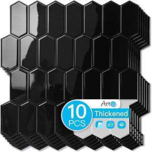 imageArt3d 10Sheet HeavyDuty Peel and Stick Backsplash SelfAdhesive Vinyl Wall Tiles for Kitchen Countertop Bathroom GreenBlack