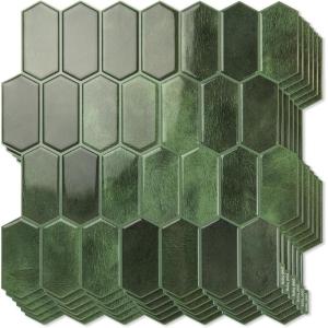 imageArt3d 10Sheet HeavyDuty Peel and Stick Backsplash SelfAdhesive Vinyl Wall Tiles for Kitchen Countertop Bathroom GreenGreen