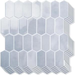 imageArt3d 10Sheet HeavyDuty Peel and Stick Backsplash SelfAdhesive Vinyl Wall Tiles for Kitchen Countertop Bathroom GreenLight Blue