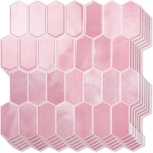 imageArt3d 10Sheet HeavyDuty Peel and Stick Backsplash SelfAdhesive Vinyl Wall Tiles for Kitchen Countertop Bathroom GreenPink