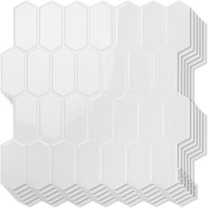 imageArt3d 10Sheet HeavyDuty Peel and Stick Backsplash SelfAdhesive Vinyl Wall Tiles for Kitchen Countertop Bathroom GreenWhite