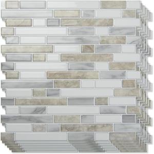 imageArt3d 10Sheet HeavyDuty Peel and Stick Backsplash Waterproof Wall Tiles Stick on Kitchen Backsplash Living Space Beige ampamp WhiteBeige  White