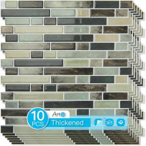 imageArt3d 10Sheet HeavyDuty Peel and Stick Backsplash Waterproof Wall Tiles Stick on Kitchen Backsplash Living Space Beige ampamp WhiteDark Brown